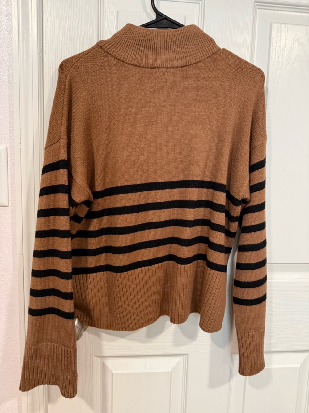 DKNY Brown Half-Zip Turtleneck with Black Stripes